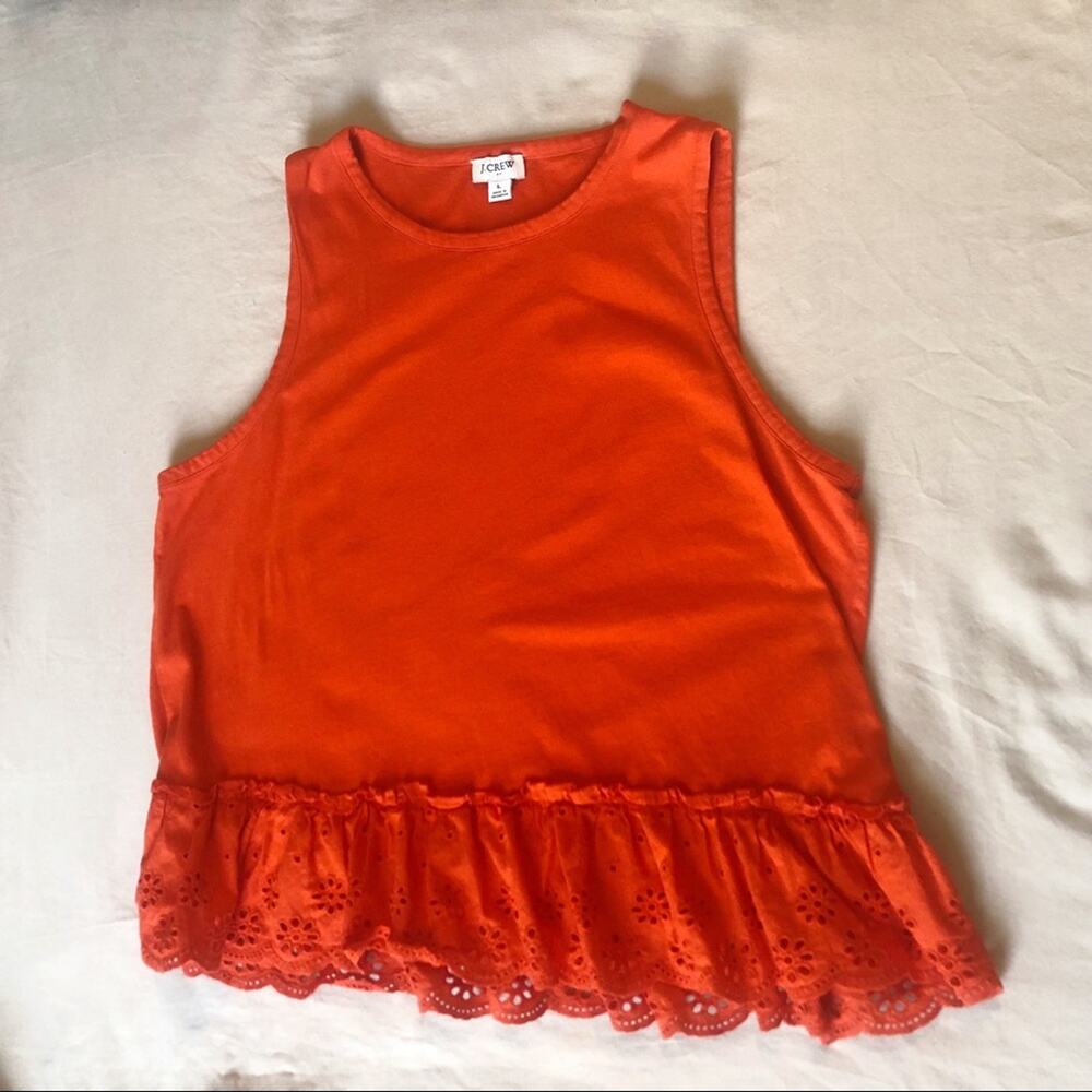 J.Crew Women’s Size Large Blood Orange Lace Ruffle Tank Top